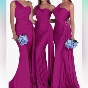 Elegant One-Shoulder Fuchsia Dress